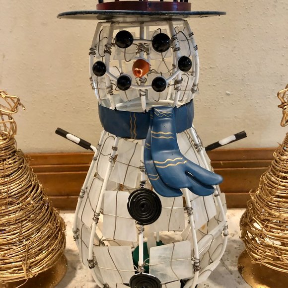 Holiday Decor Bundle Snowman Wire Tiled Gold Metallic Metal Trees Candle Holder - Picture 2 of 13